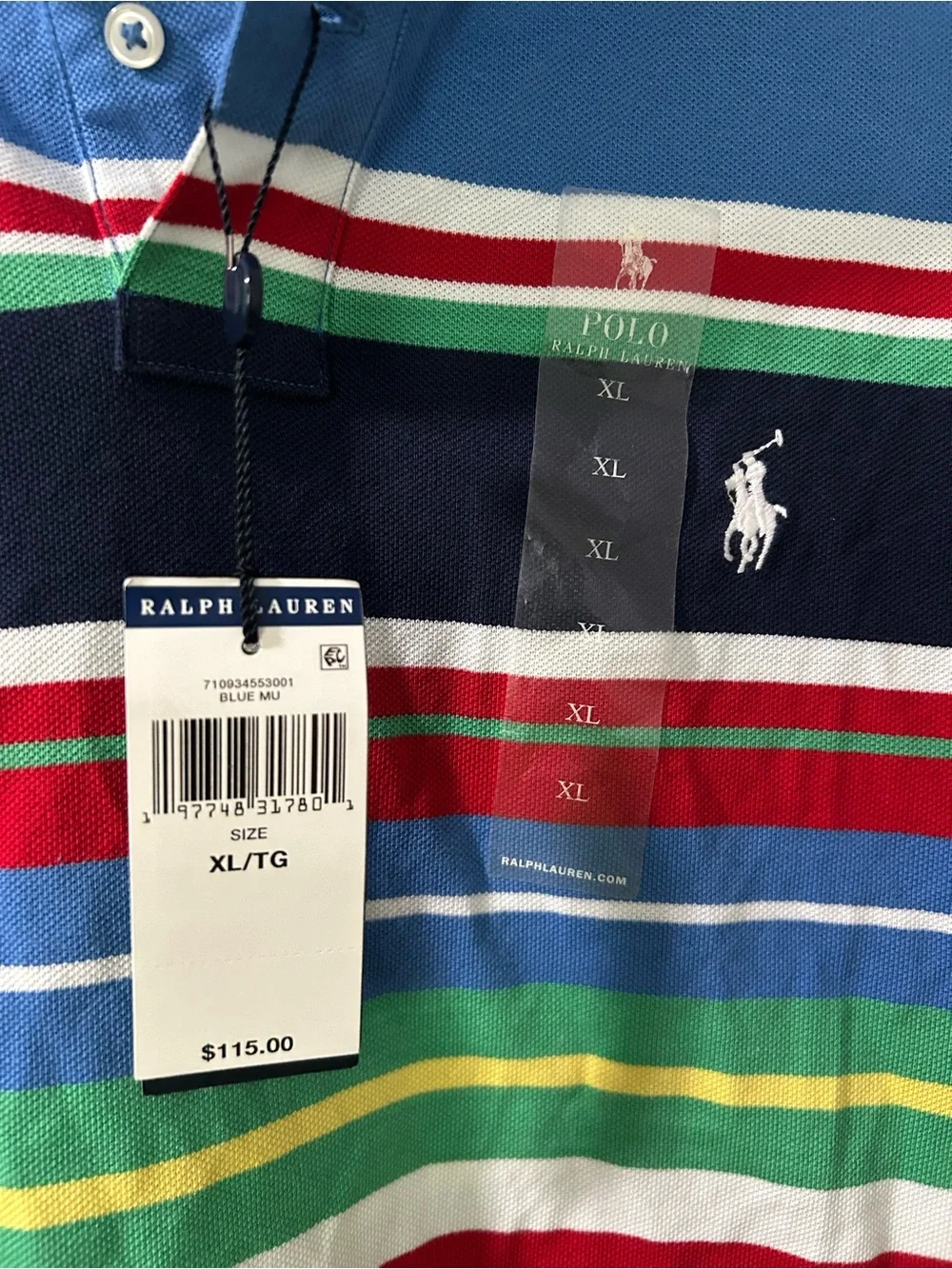 Ralph Lauren Men’s Multicolor Striped Polo — Blue, Red, Green, Yellow